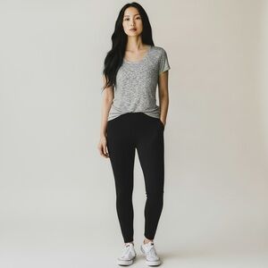 Athleta Gray Space Dye Short Sleeve Workout Top Large